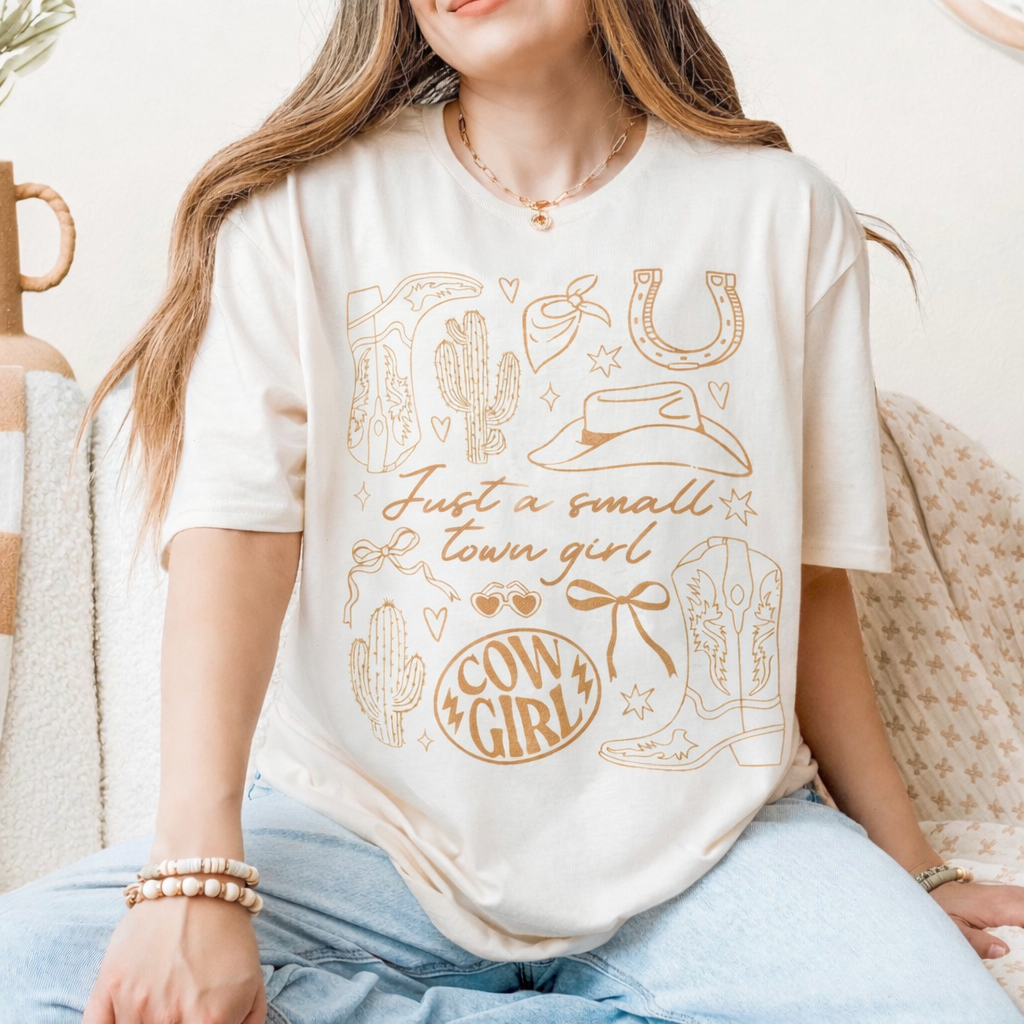 Cow Girl Just a Small Town Girl - Brown -  Single Color Screen Print - Adult Size - A21
