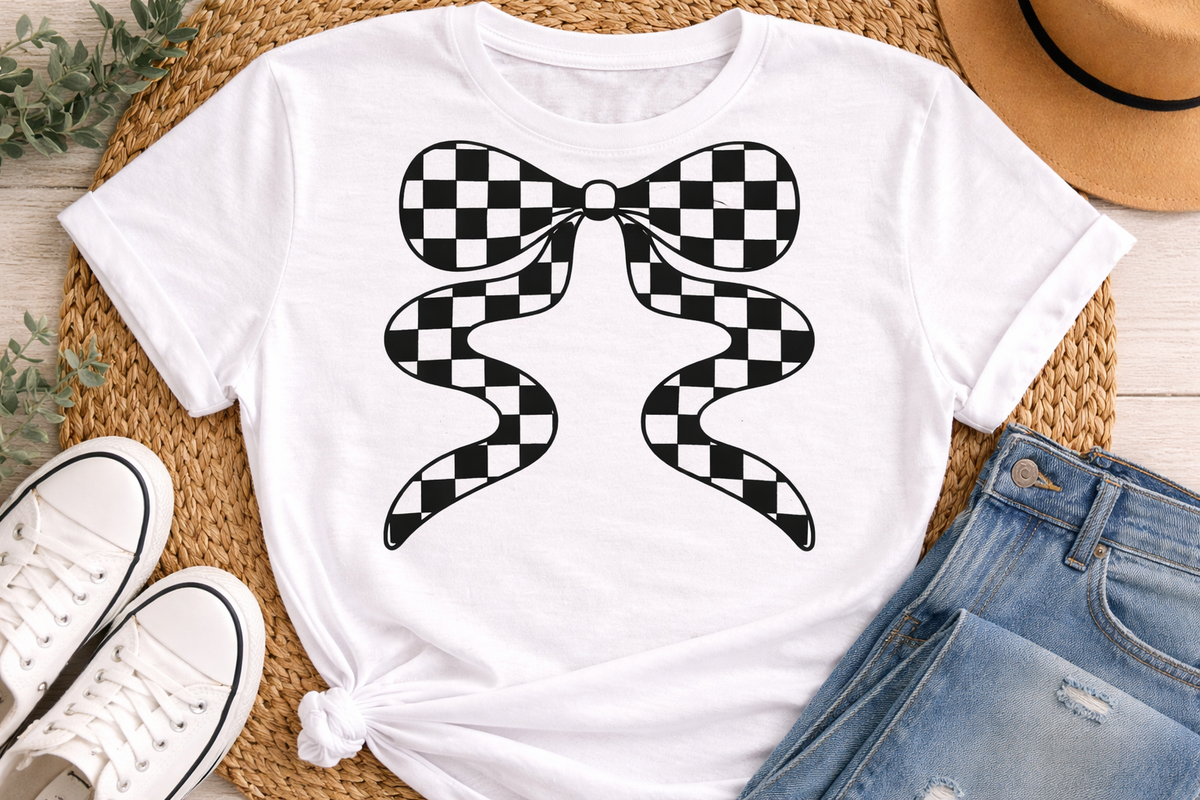 Checkered Bow -  Single Color Screen Print - K18