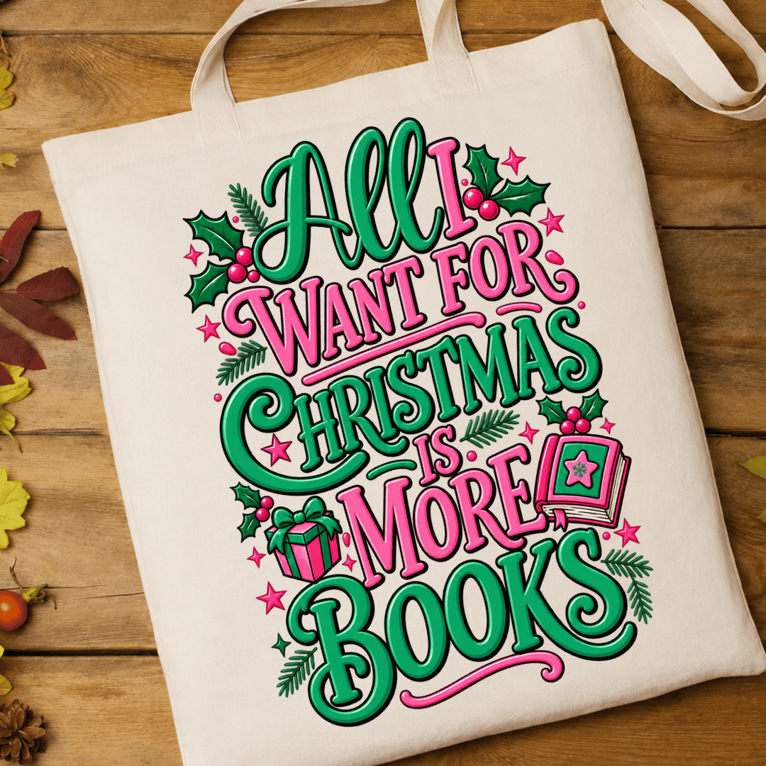 All I Want For Christmas Is More Books - Full Color DTF T-Shirt Transfer - 597