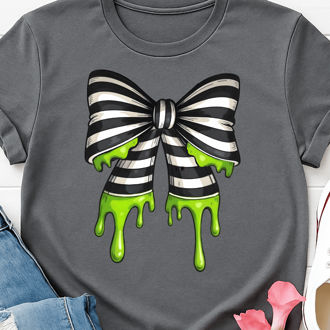 Black n White bow W/ Green Goo - Full Color DTF T-Shirt Transfer - 733