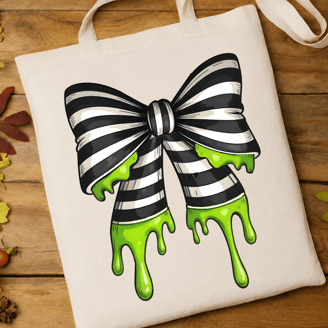 Black n White bow W/ Green Goo - Full Color DTF T-Shirt Transfer - 733