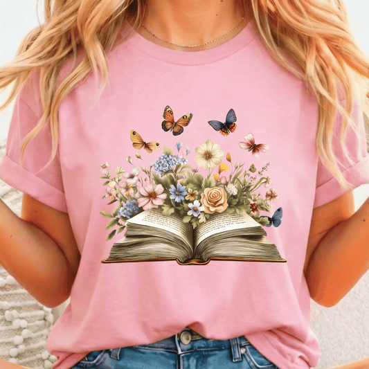 Book w/ Butterflies - Full Color DTF T-Shirt Transfer - 566