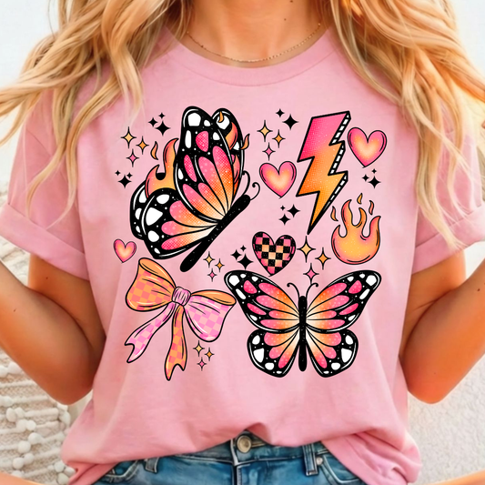 Butterflies Pink & Orange Full Color DTF T-Shirt Transfer - 170