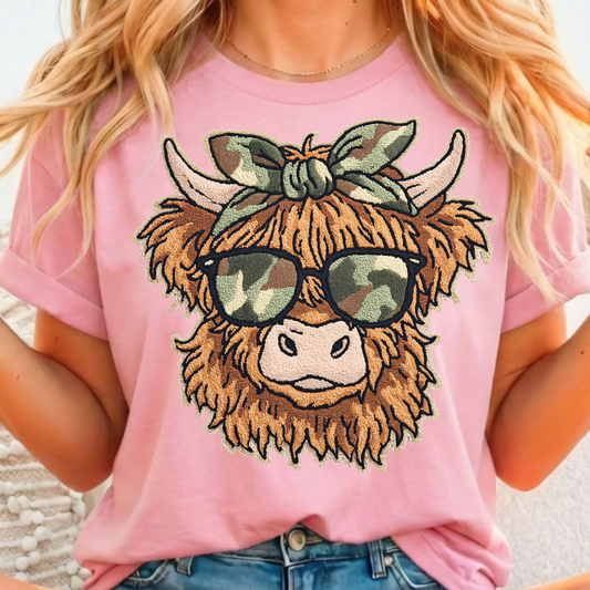 Camo highland Cow Full Color DTF T-Shirt Transfer - 99