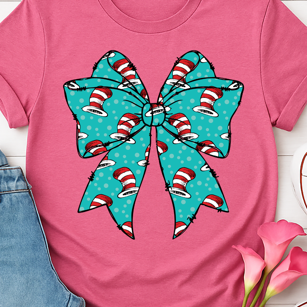 Cat in Hat Bow Full Color DTF T-Shirt Transfer - 264