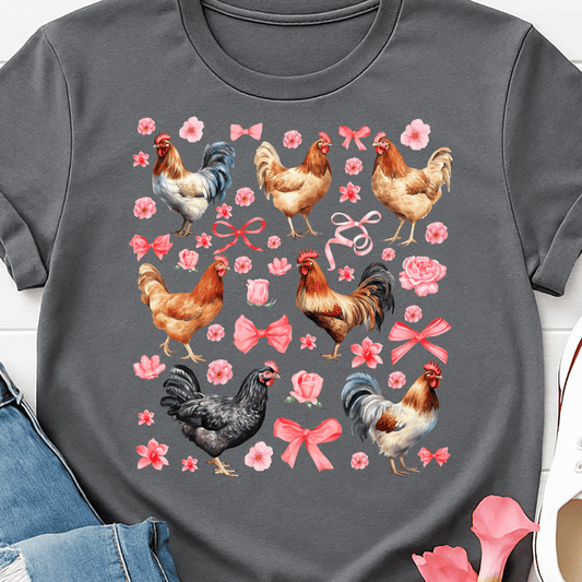 Chickens, Flowers, & Bows - Full Color DTF T-Shirt Transfer - 271