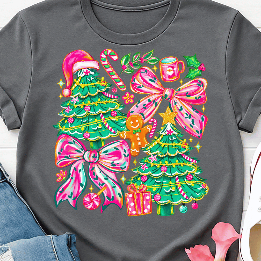 Christmas Trees & Bows - Full Color DTF T-Shirt Transfer - 764