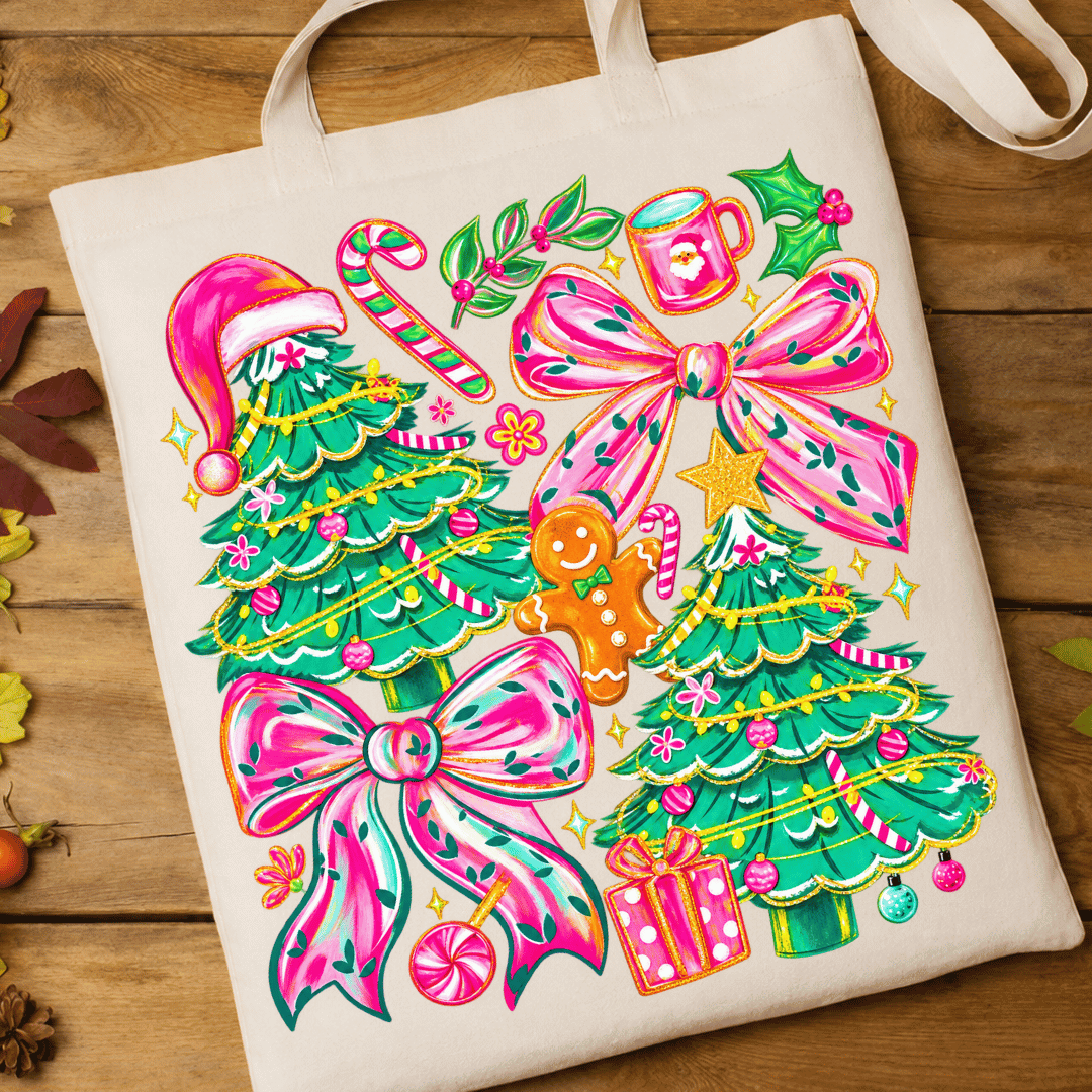 Christmas Trees & Bows - Full Color DTF T-Shirt Transfer - 764