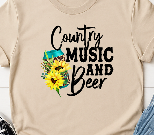 Country Music and Beer Full Color DTF T-Shirt Transfer - 46