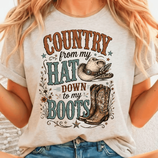 Country From my Hat Down to my Boots - Full Color DTF T-Shirt Transfer - 72