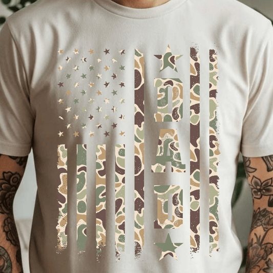 Dad Camo Flag - Full Color DTF T-Shirt Transfer - 360
