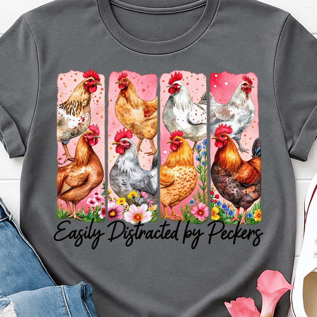 Easily Distracted By Peckers Pink - Full Color DTF T-Shirt Transfer - 766