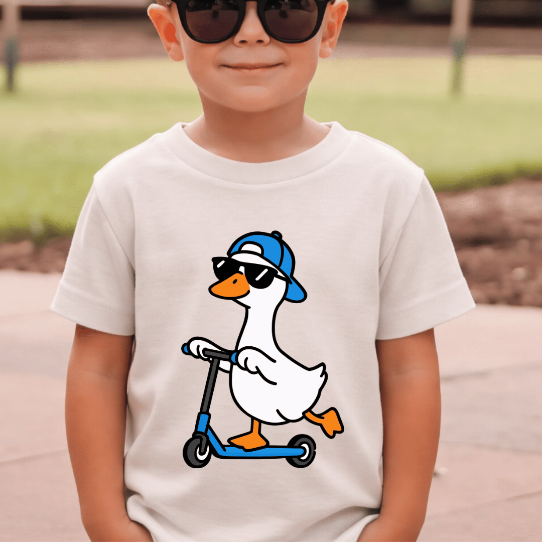 Goose On A Scooter - Kids Sized - Full Color DTF T-Shirt Transfer - K4