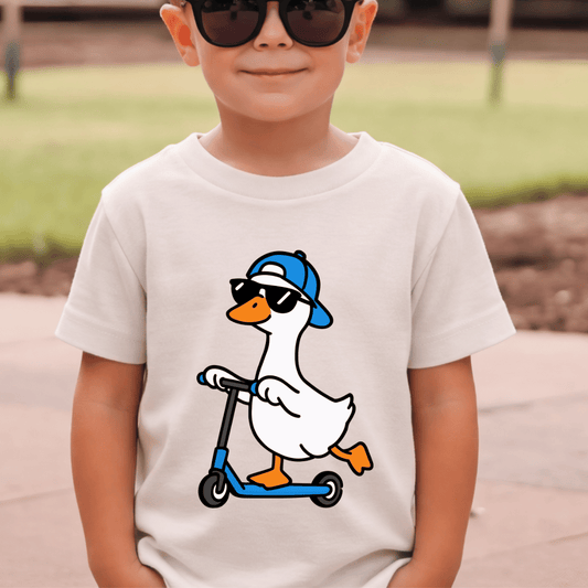 Goose On A Scooter - Kids Sized - Full Color DTF T-Shirt Transfer - K4