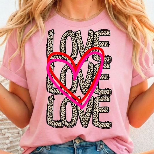 Heart LOVE Leopard Full Color DTF T-Shirt Transfer - 133