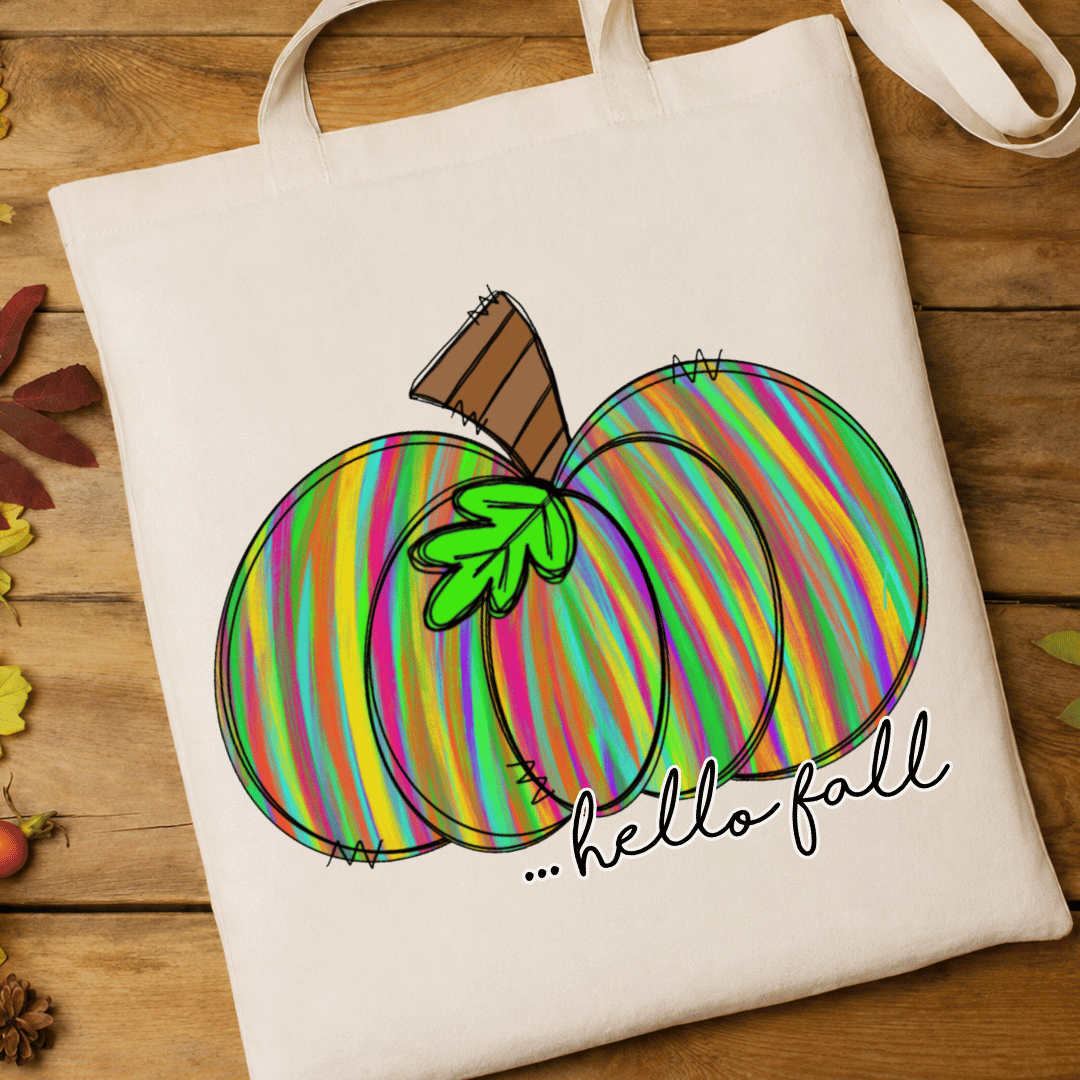 Hello Fall Green Pumpkin - Full Color DTF T-Shirt Transfer - 744