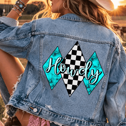 Howdy Teal Checkered - Full Color DTF T-Shirt Transfer - 364