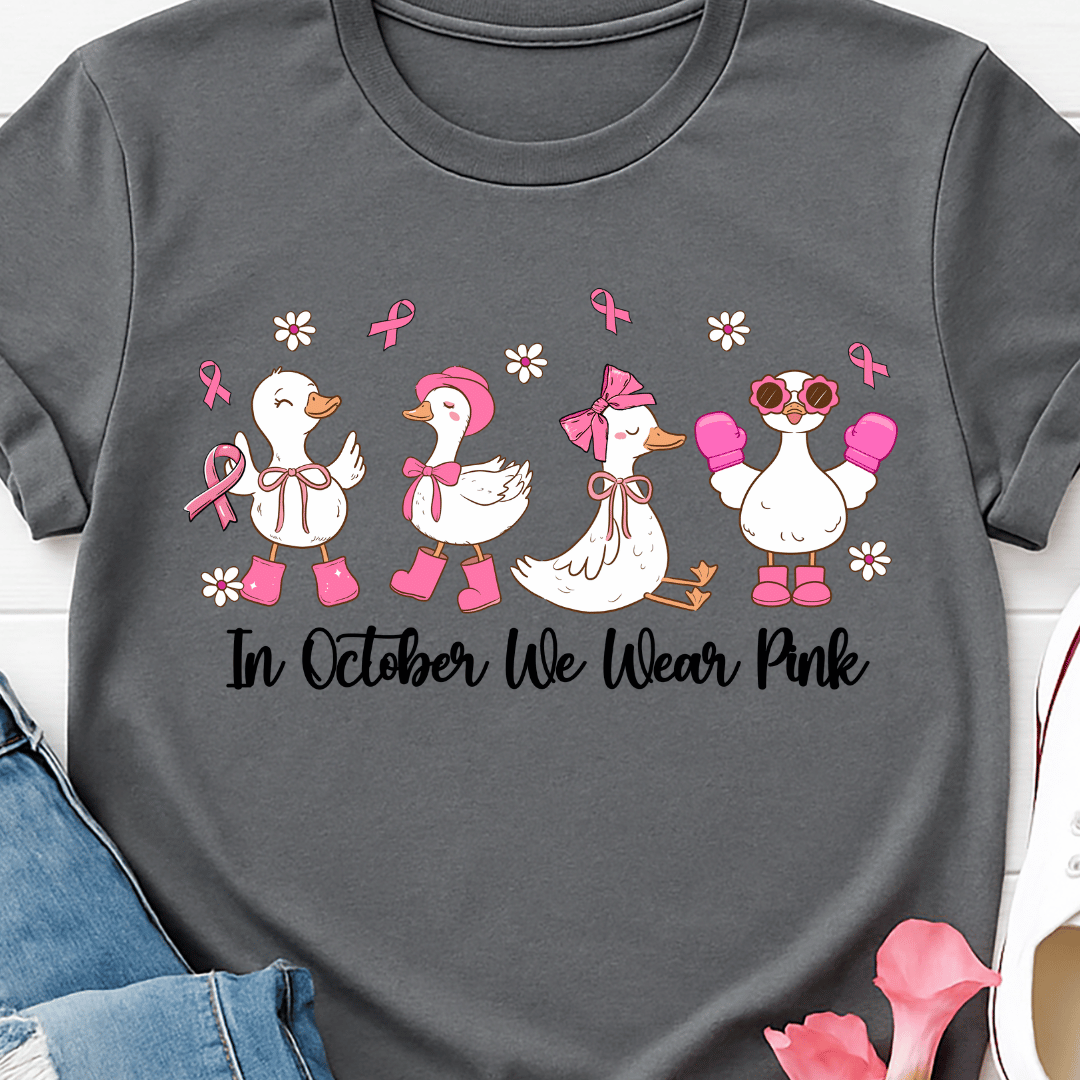 In October We Wear Pink Geese - Full Color DTF T-Shirt Transfer - 743