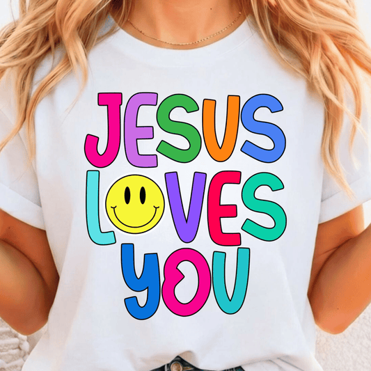Jesus Loves You Smiley Face - Full Color DTF T-Shirt Transfer - Adult Size - 220