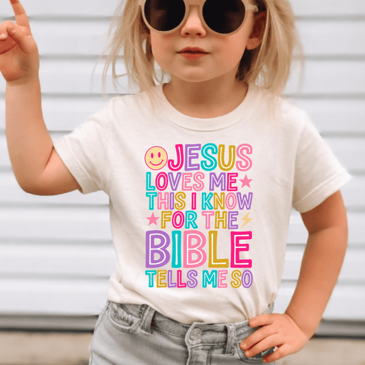 Jesus Loves Me This I Know - Kids Sized - Full Color DTF T-Shirt Transfer - K16