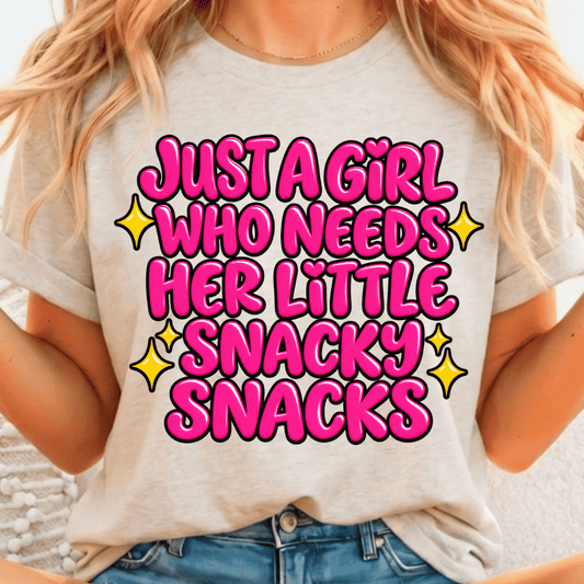 Just A Girl Who Needs Her Little Snacky Snacks - Full Color DTF T-Shirt Transfer - 602