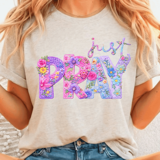 Just Pray Purple & Pink - Full Color DTF T-Shirt Transfer - 572