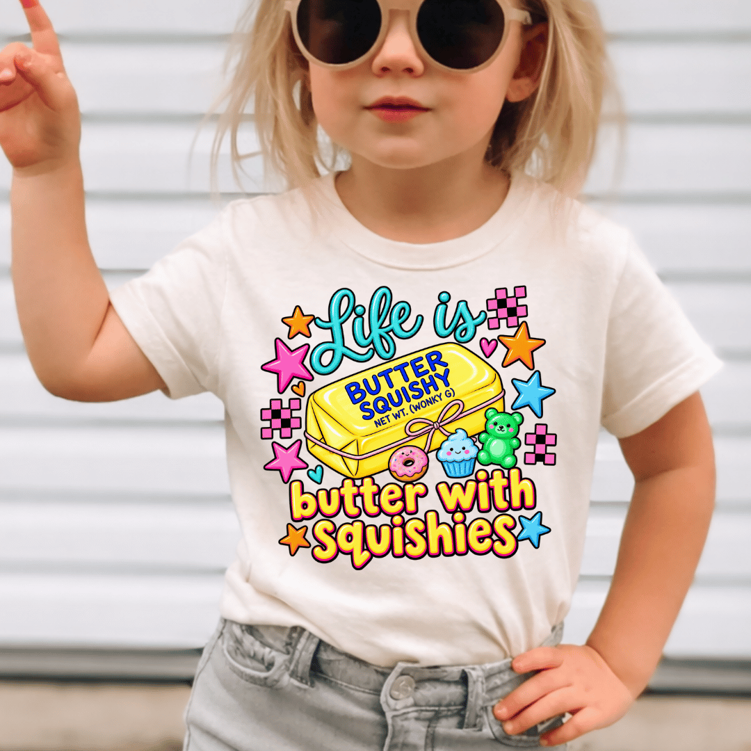 Life Is Butter With Squishies - Kids Sized - Full Color DTF T-Shirt Transfer - K14