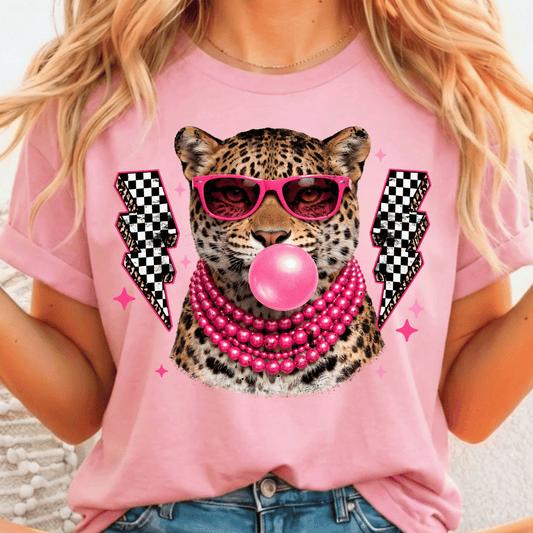 Leopard Bubblegum Lightning Bolt - Full Color DTF T-Shirt Transfer - 98