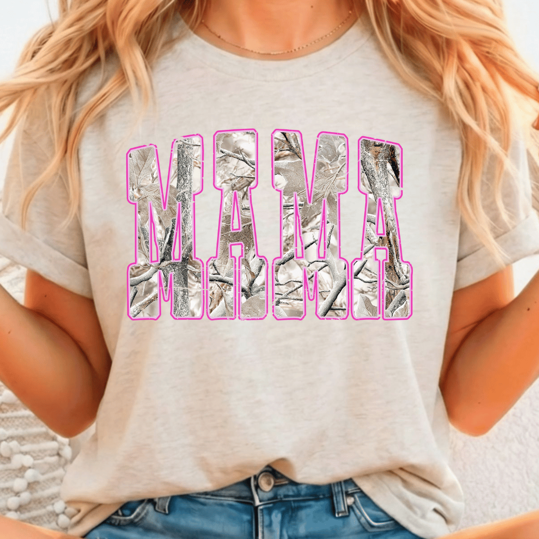 Mama White Camo W Pink Outline - Full Color DTF T-Shirt Transfer - 574