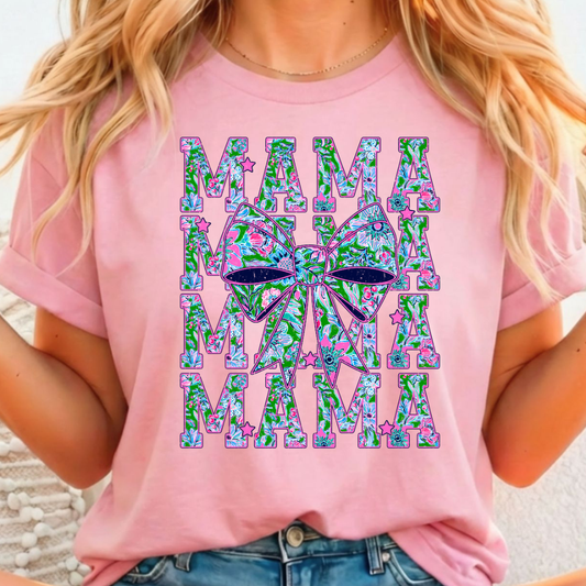 Mama Mama Mama Bow - Full Color DTF T-Shirt Transfer - 296