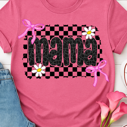 Mama Checkered Black w/ Bows Full Color DTF T-Shirt Transfer - 173