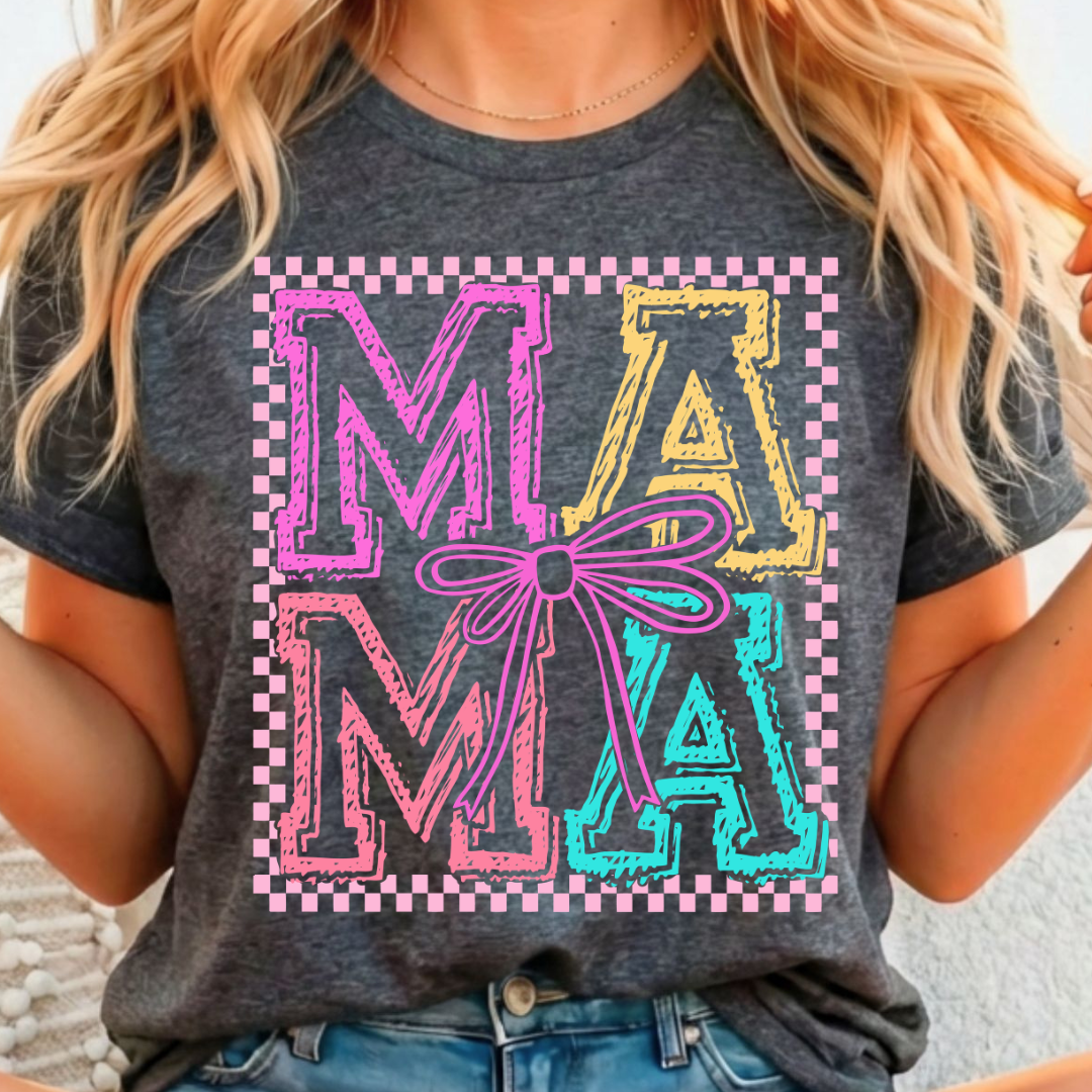 Mama Checkered Pink Square - Full Color DTF T-Shirt Transfer - 174