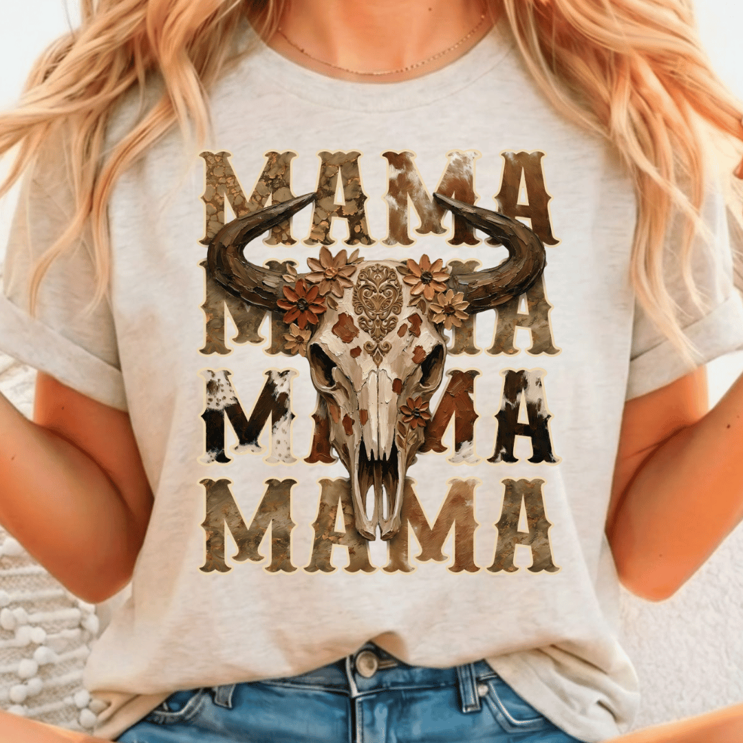 Mama Cow Skull - Full Color DTF T-Shirt Transfer - 139