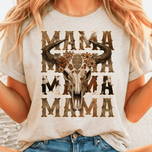 Mama Cow Skull - Full Color DTF T-Shirt Transfer - 139