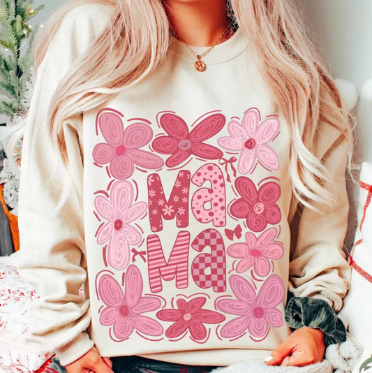 Mama Pink Flowers Full Color DTF T-Shirt Transfer - 144