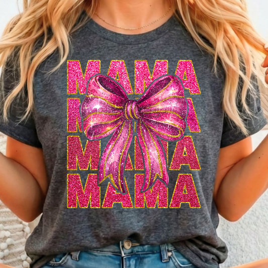 Mama Pink Glitter w/ Bow - Full Color DTF T-Shirt Transfer - 175