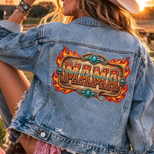 Mama Western W/ Flames - Full Color DTF T-Shirt Transfer - 138