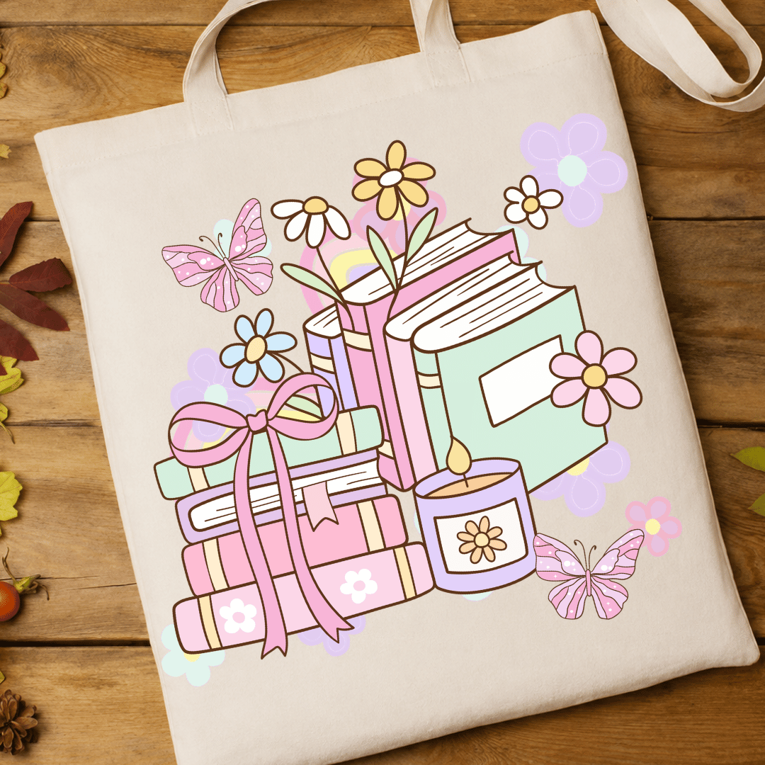 Pastel Book Stack - Full Color DTF T-Shirt Transfer - 772
