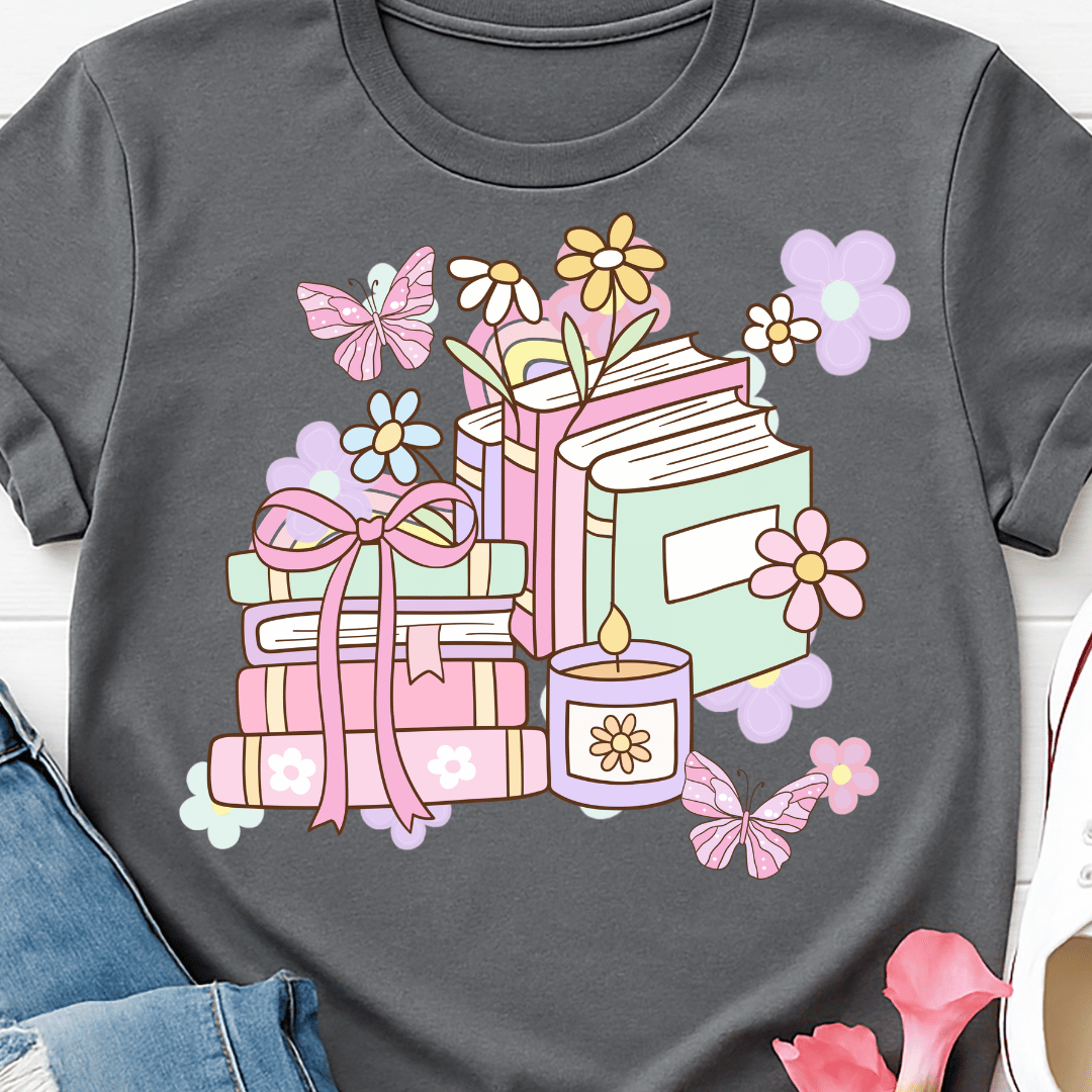 Pastel Book Stack - Full Color DTF T-Shirt Transfer - 772
