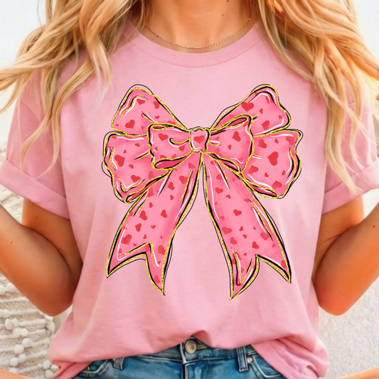 Pink Bow w/ Hearts - Full Color DTF T-Shirt Transfer - 185
