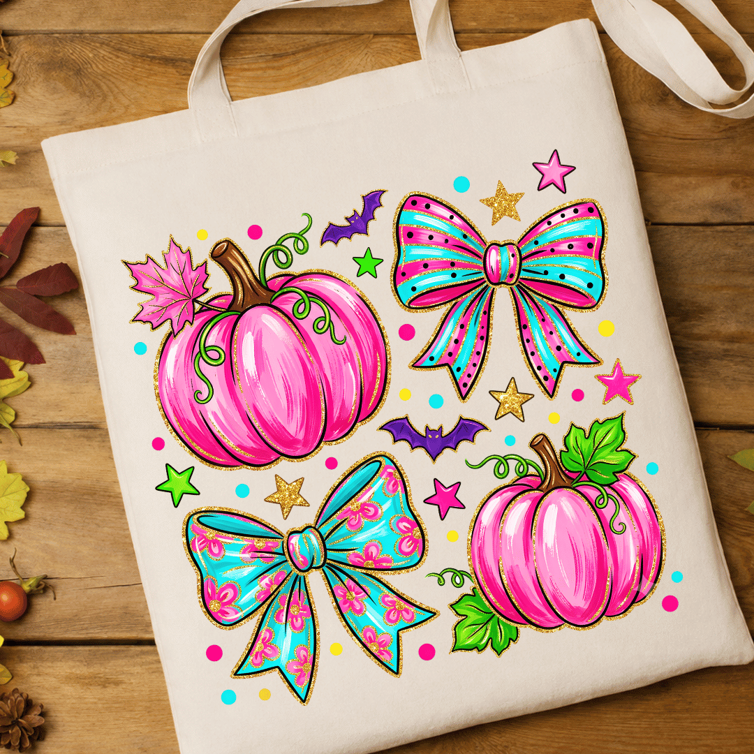 Pink Pumpkins & Bows - Full Color DTF T-Shirt Transfer - 479