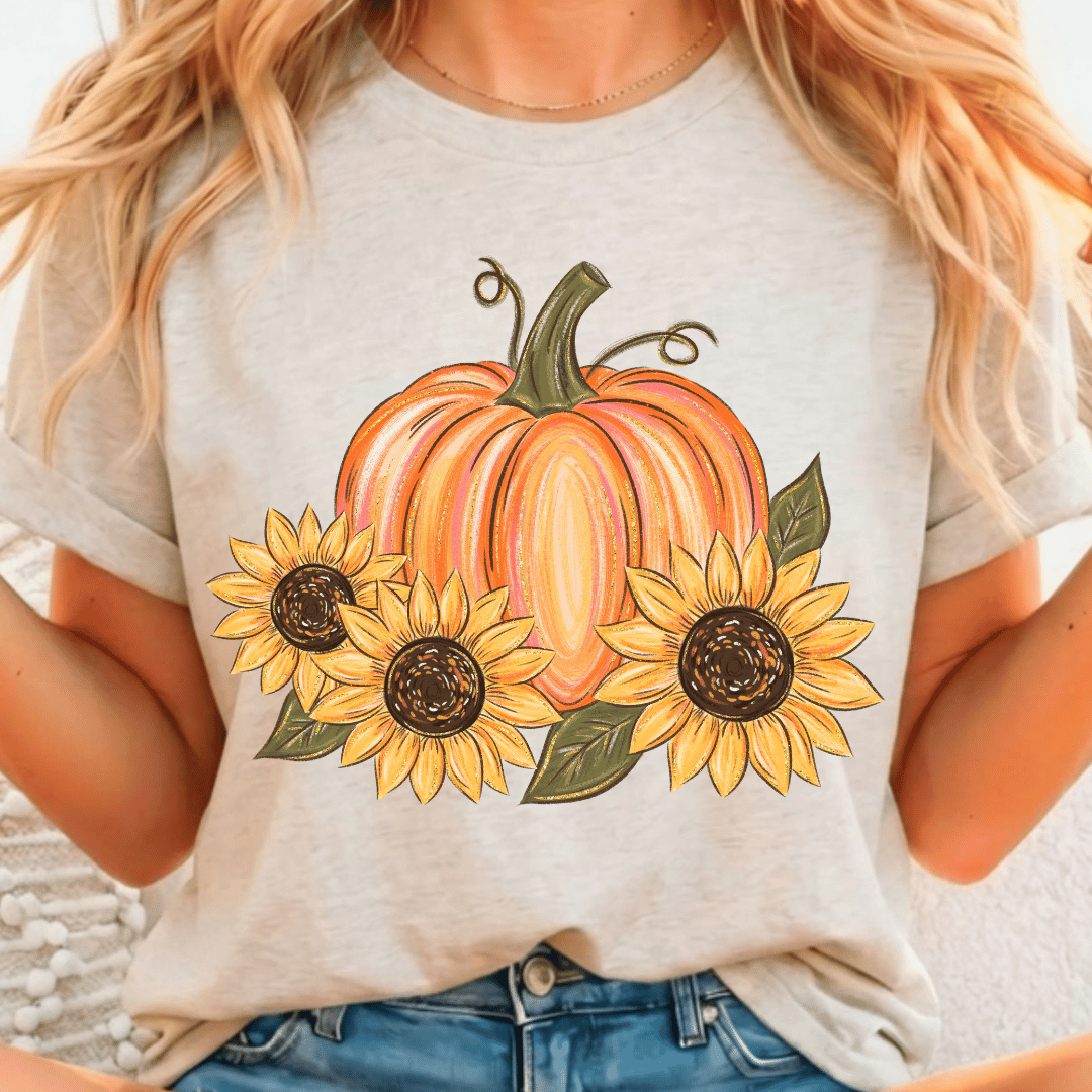 Pumpkin & Sunflowers - Full Color DTF T-Shirt Transfer - 589