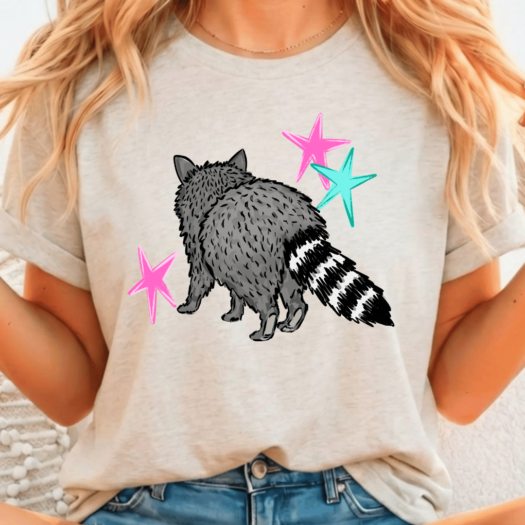 See Ya Soon Raccoon - Pair - TWO TRANSFERS - Full Color DTF T-Shirt Transfer - 453
