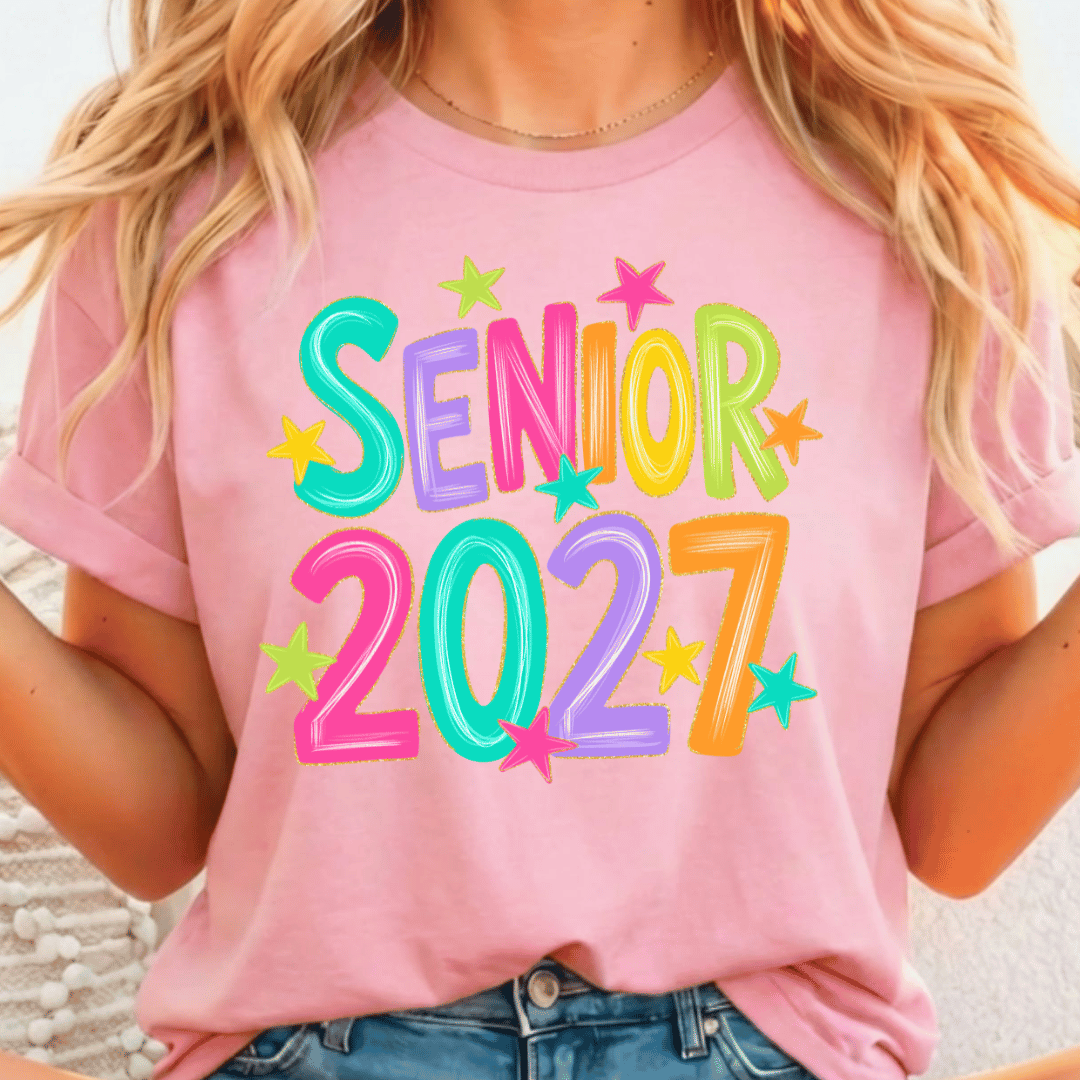 Senior 2027 - Colorful w/ Stars - Full Color DTF T-Shirt Transfer - 598