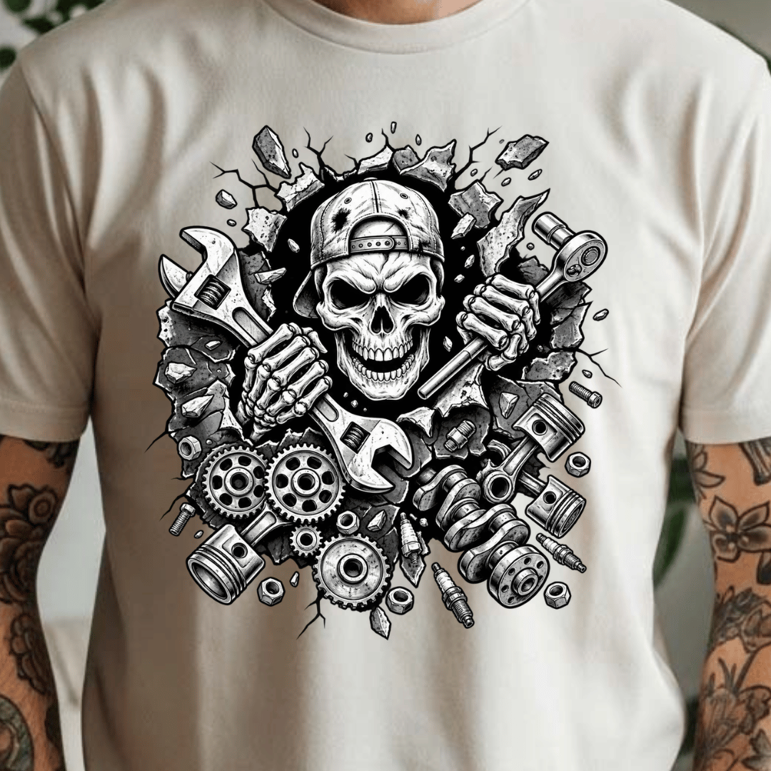 Skeleton Mechanic - Full Color DTF T-Shirt Transfer - 671
