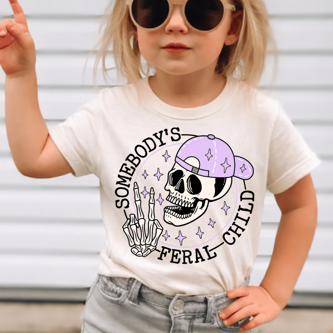 Somebody's Feral Child - Purple - Kids Sized - Full Color DTF T-Shirt Transfer - K8