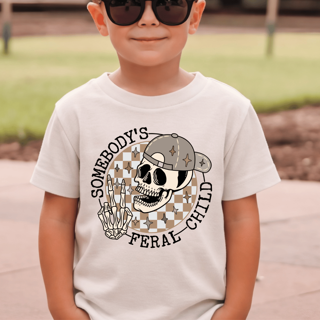 Somebody's Feral Child - Tan - Kids Sized - Full Color DTF T-Shirt Transfer - K7