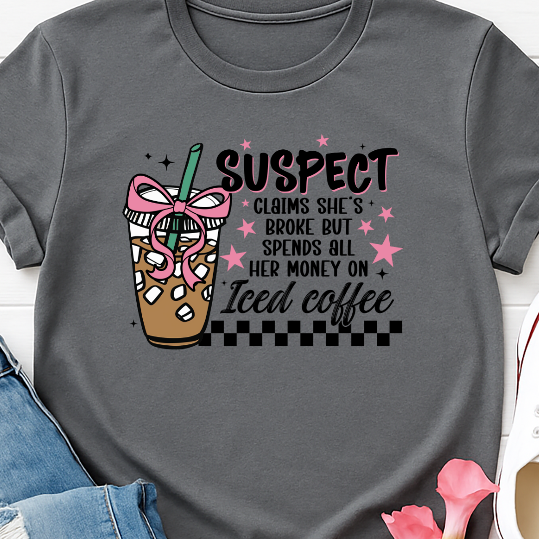 Suspect Claims Iced Coffee - Full Color DTF T-Shirt Transfer - 214