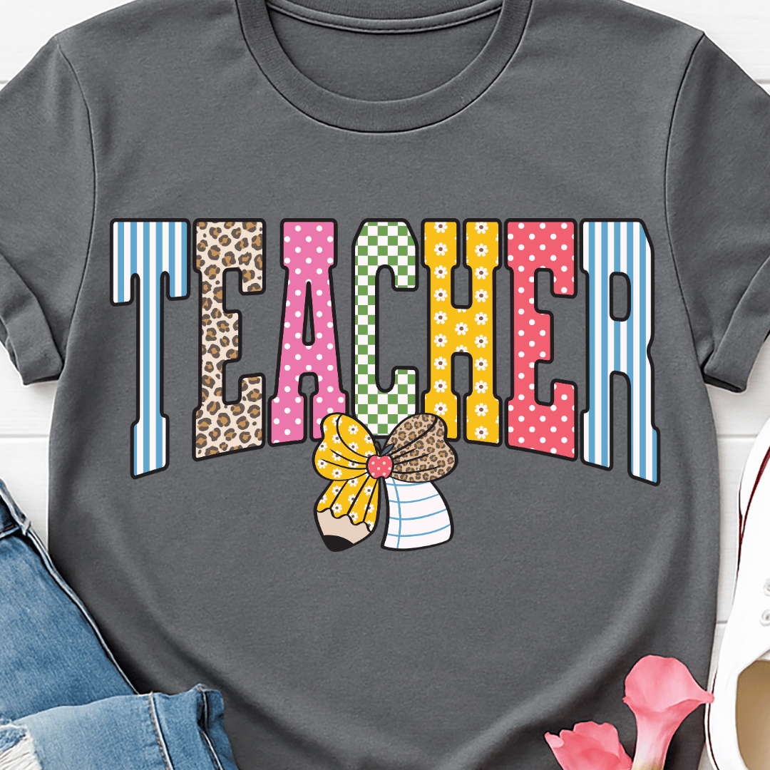 Teacher Pencil Bow - Full Color DTF T-Shirt Transfer - 752