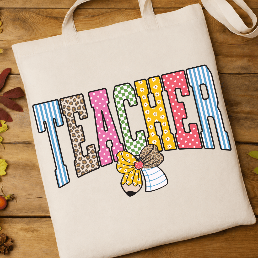 Teacher Pencil Bow - Full Color DTF T-Shirt Transfer - 752